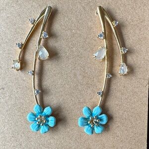 Anthropology flower drop post earrings with rhinestones